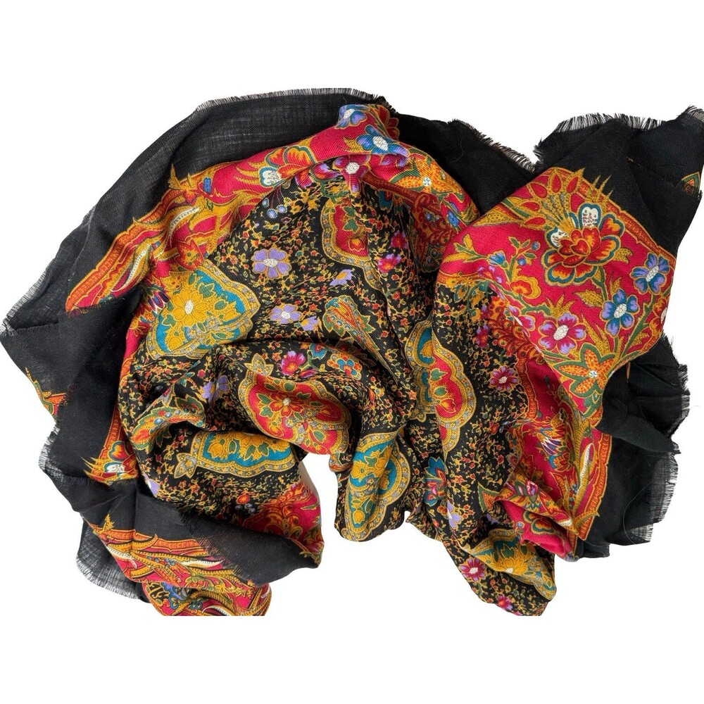 Pura Lana Italy Scarf Shawl Oversized Black Colorful 44”
